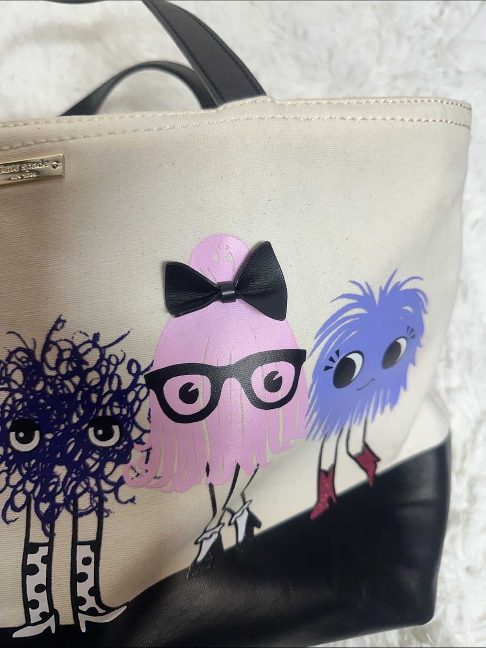 Kate Spade Imagination Monsters Party Francis Tote Bag Canvas Leather - Rare - Picture 16 of 16
